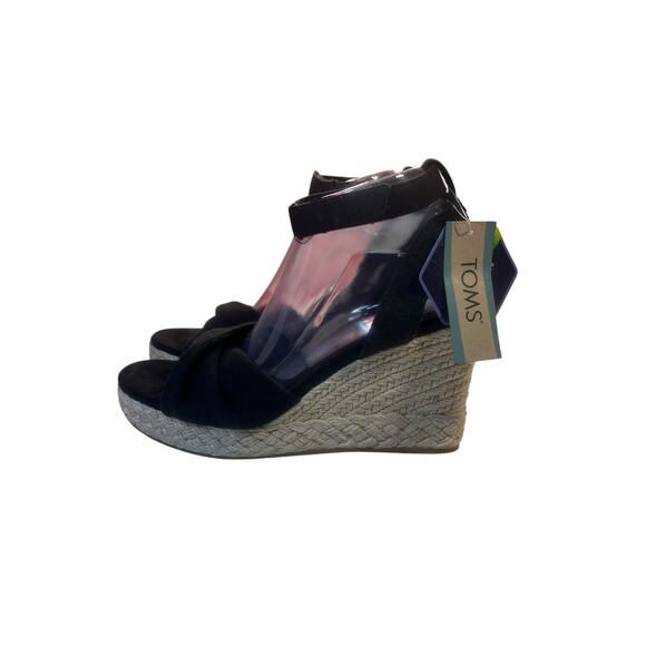 TOMS Marisela Wedge Sandal 7510534 Black Size 9.5 NWT - Picture 1 of 8